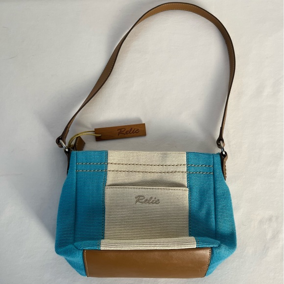 Relic small turquoise and cream canvas shoulder bag purse - Picture 1 of 16